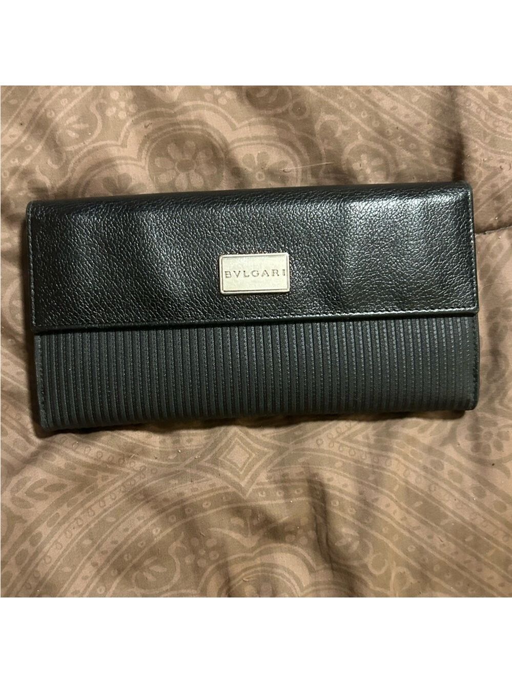 Bvlgari canvas / leather long trifold wallet black